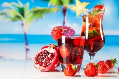 Tropical drinks on beach Stock Photos