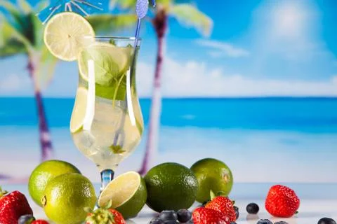 Tropical drinks on beach Stock Photos