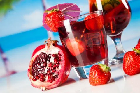 Tropical drinks on beach Stock Photos