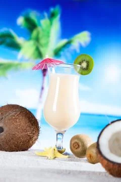 Tropical drinks on beach Stock Photos