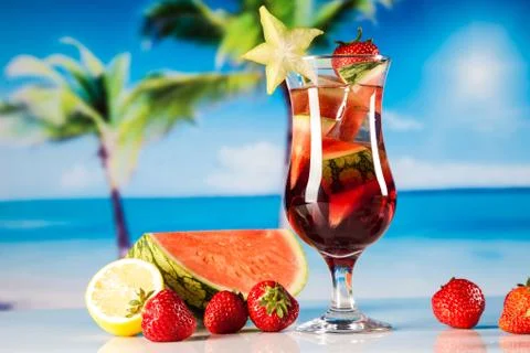 Tropical drinks on beach Stock Photos