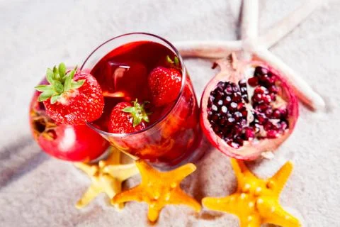 Tropical drinks on beach Stock Photos