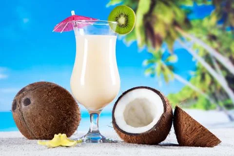 Tropical drinks on beach Stock Photos