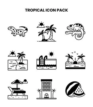 Tropical DuoTone Vector Icons Pack Stock Illustration