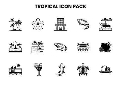 Tropical DuoTone Vector Icons Pack 스톡 일러스트