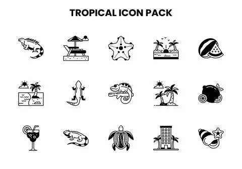 Tropical DuoTone Vector Icons Pack Stock Illustration