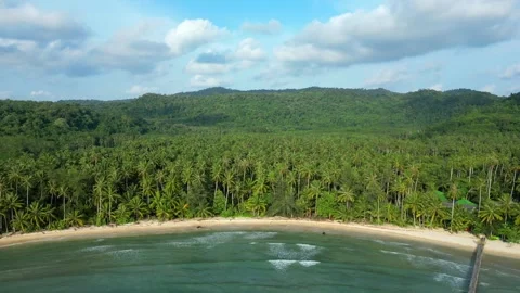 Tropical empty beach with coconut palms at sunrise on Ko Kut island, Thailand. Stock Footage 255351774