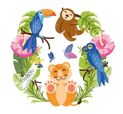 Tropical exotic animals 스톡 일러스트