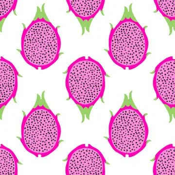 Tropical exotic dragon fruit vector seamless pattern. Background with pitaya for Stock Illustration