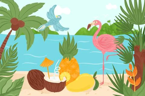 Tropical exotic element design, vector illustration, summer paradise at hawaii Stock Illustration