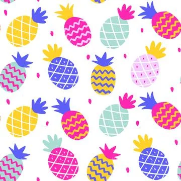Tropical Exotic Fruit Pattern Pineapple Crayon Bg Texture Summer Vector Chalk Illustrazione stock