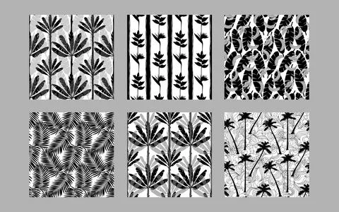 Tropical exotic plants seamless patterns set Stock Illustration