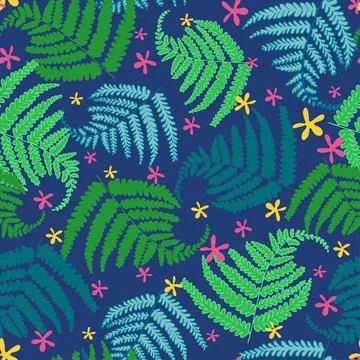 Tropical ferns seamless vector pattern background design Stock Illustration