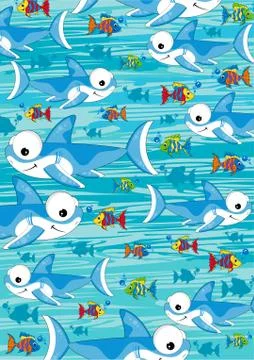 Tropical Fish and Sharks Pattern 스톡 일러스트