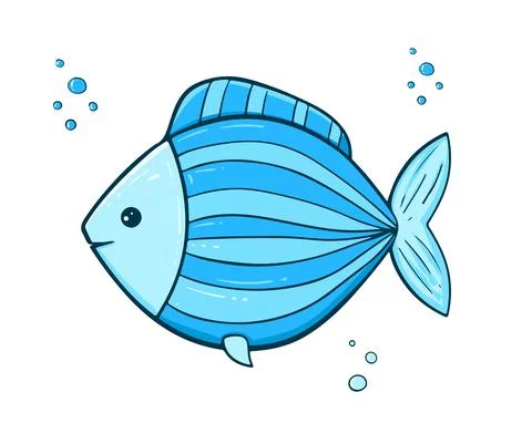 Tropical fish with bubbles. Brightly colored blue ocean fish vector illustrat Stock Illustration