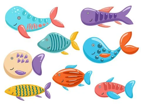 Tropical fish set. Colored fish collection Stock Illustration