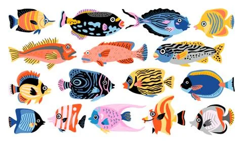 Tropical fish vector set. Isolated cartoon icon Stock Illustration