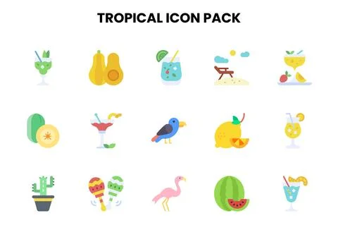 Tropical Flat Bundle Icons Pack Stock Illustration