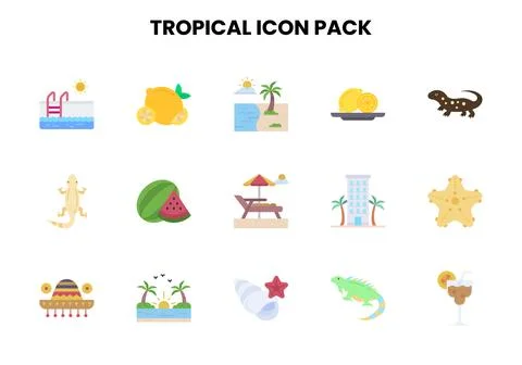 Tropical Flat Bundle Icons Pack 스톡 일러스트