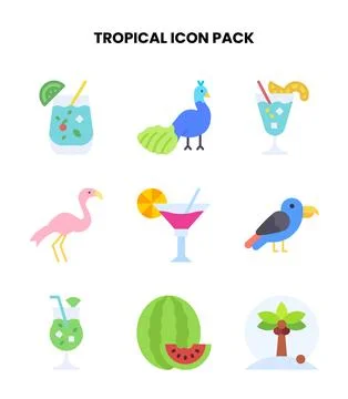 Tropical Flat Collection Icons Pack イラスト素材
