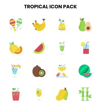 Tropical Flat Design Icons Pack 스톡 일러스트
