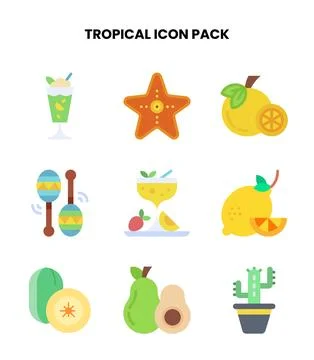 Tropical Flat Design Icons Pack Stock Illustration