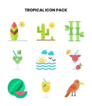 Tropical Flat Scalable Icons Pack Illustrazione stock