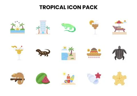 Tropical Flat Set Icons Pack イラスト素材