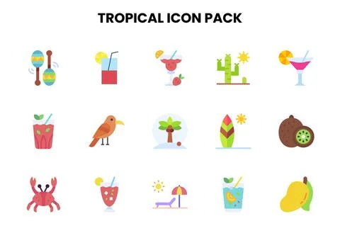 Tropical Flat Vector Icons Pack 스톡 일러스트