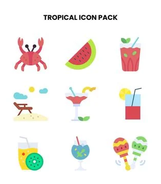 Tropical Flat Vector Icons Pack Illustrazione stock