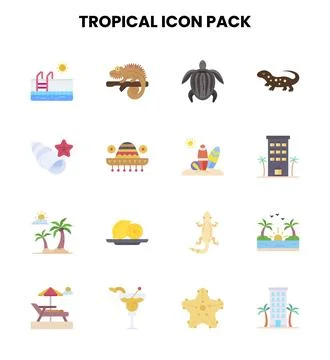 Tropical Flat Vector Icons Pack Stock Illustration