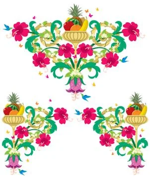Tropical Floral Borders - Retro Stock Illustration