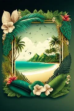 The tropical floral frame template Stock Illustration