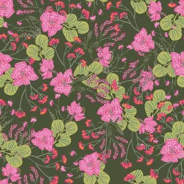 Tropical floral seamless vector pattern on green Stock Illustration