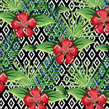 Tropical flower with abstract background desktop computer isolated icon Stock Illustration