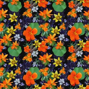 Tropical flower seamless pattern wallpaper summer plant leaves in trendy style Stock Illustration