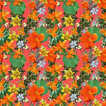Tropical flower seamless pattern wallpaper summer plant leaves in trendy style Stock Illustration