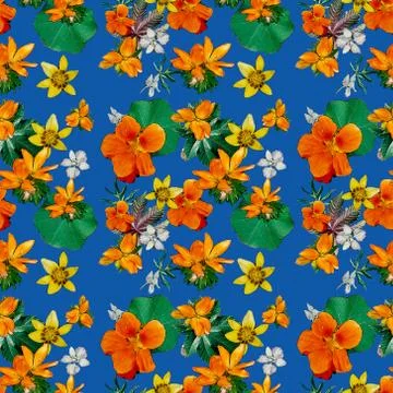 Tropical flower seamless pattern wallpaper summer plant leaves in trendy style Stock Illustration
