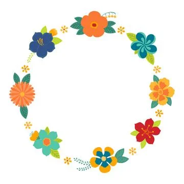 Tropical flowers circular frame, wreath Stock Illustration