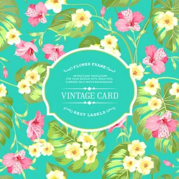 Tropical flowers label Stock Illustration