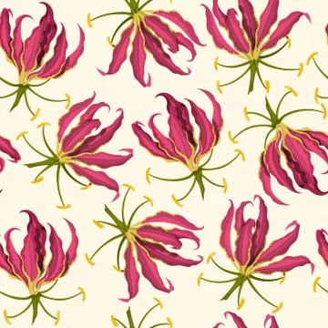 Tropical flowers seamless pattern. Fabric print. Exotic bud. Pink floral plant Stock Illustration
