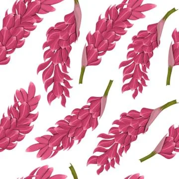 Tropical flowers seamless pattern. Ginger root image. Fabric print Stock Illustration