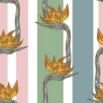Tropical Flowers Seamless Pattern. A vintage hand-drawn illustration in a ske Stock Illustration