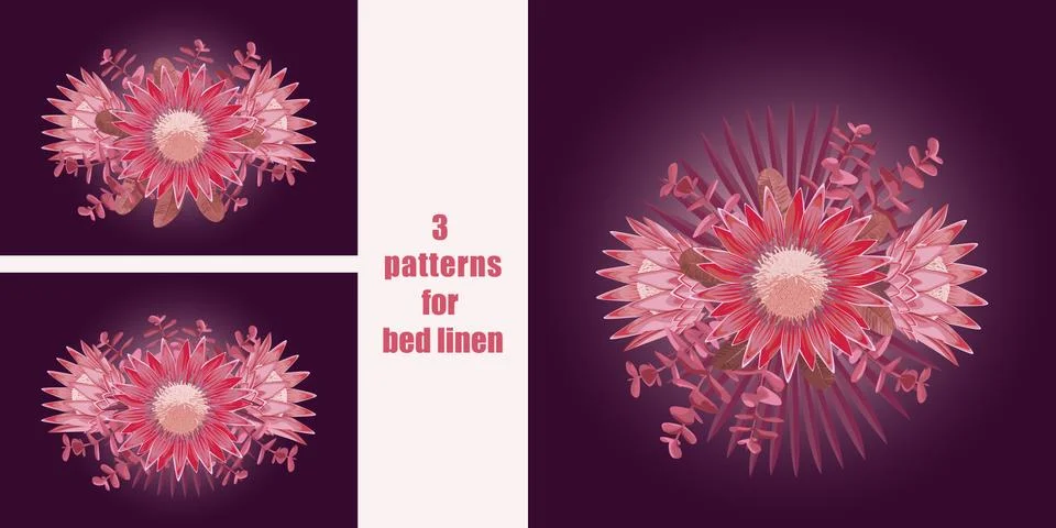 Tropical flowers seamless patterns set for bed linen Stock Illustration