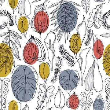 Tropical flowers.  Vector seamless pattern . Stock Illustration