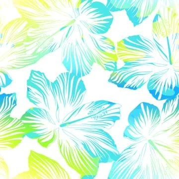 Tropical flowers white seamless pattern with watercolour effect Stock Illustration