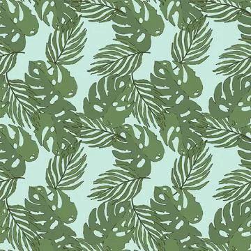 Tropical foliage pattern. Background with exotic plants leaves of monstera and Stock Illustration