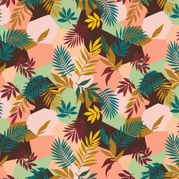 Tropical Foliage Seamless Pattern with Abstract Shapes. Stock Illustration