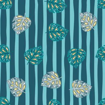 Tropical foliage seamless pattern in hand drawn style with random monstera le Illustrazione stock