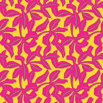 Tropical foliage textile pattern design in bright yellow and fuchsia for fa.. Stock Illustration